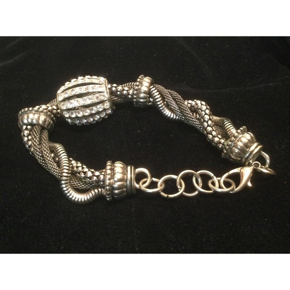 Twisted Mesh Chain Statement Y2K Braceltet Rhinestone Barrel Lobster Clasp 10” - Picture 2 of 2